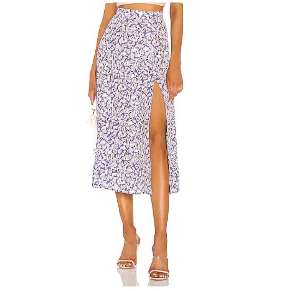 RESA Skatie Midi Skirt Purple Leopard High Slit High Waist A-Line Size L Large